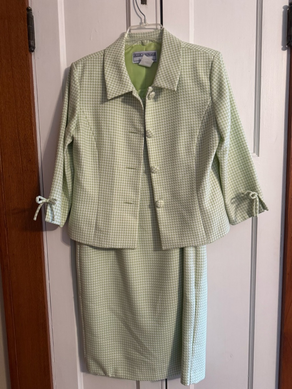 Jessica Howard Petite Light Green Tweed Jacket/Dress